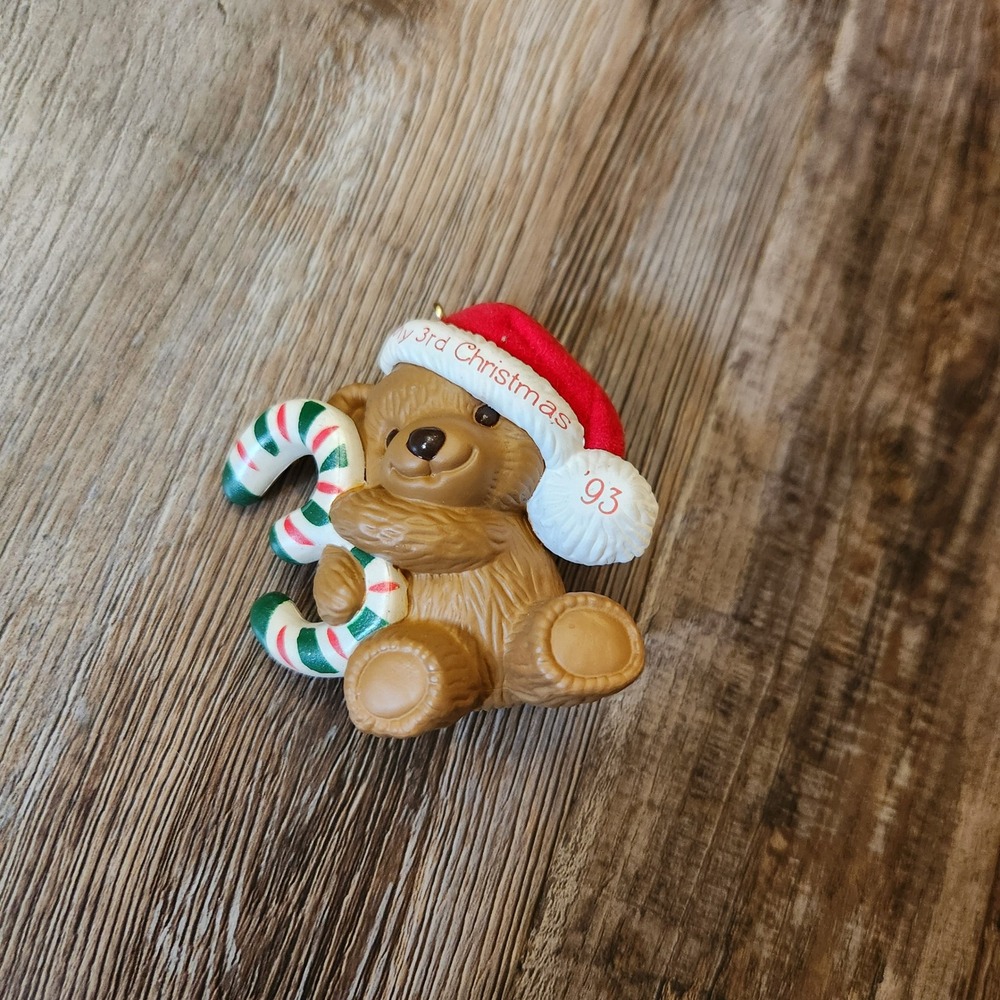 Vintage 1993 Hallmark Keepsake My 3rd Christmas Teddy Bear Ornament Candy Cane